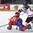 PARIS, FRANCE - MAY 14: Canada's Chris Lee #42 checks Norway's Mats Rosseli Olsen #51 during preliminary round action at the 2017 IIHF Ice Hockey World Championship. (Photo by Matt Zambonin/HHOF-IIHF Images)
